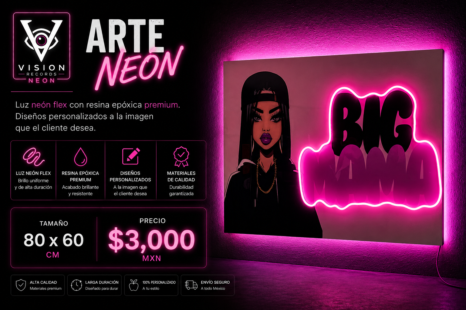 Cuadro Arte Neon BNG en tono Rosa